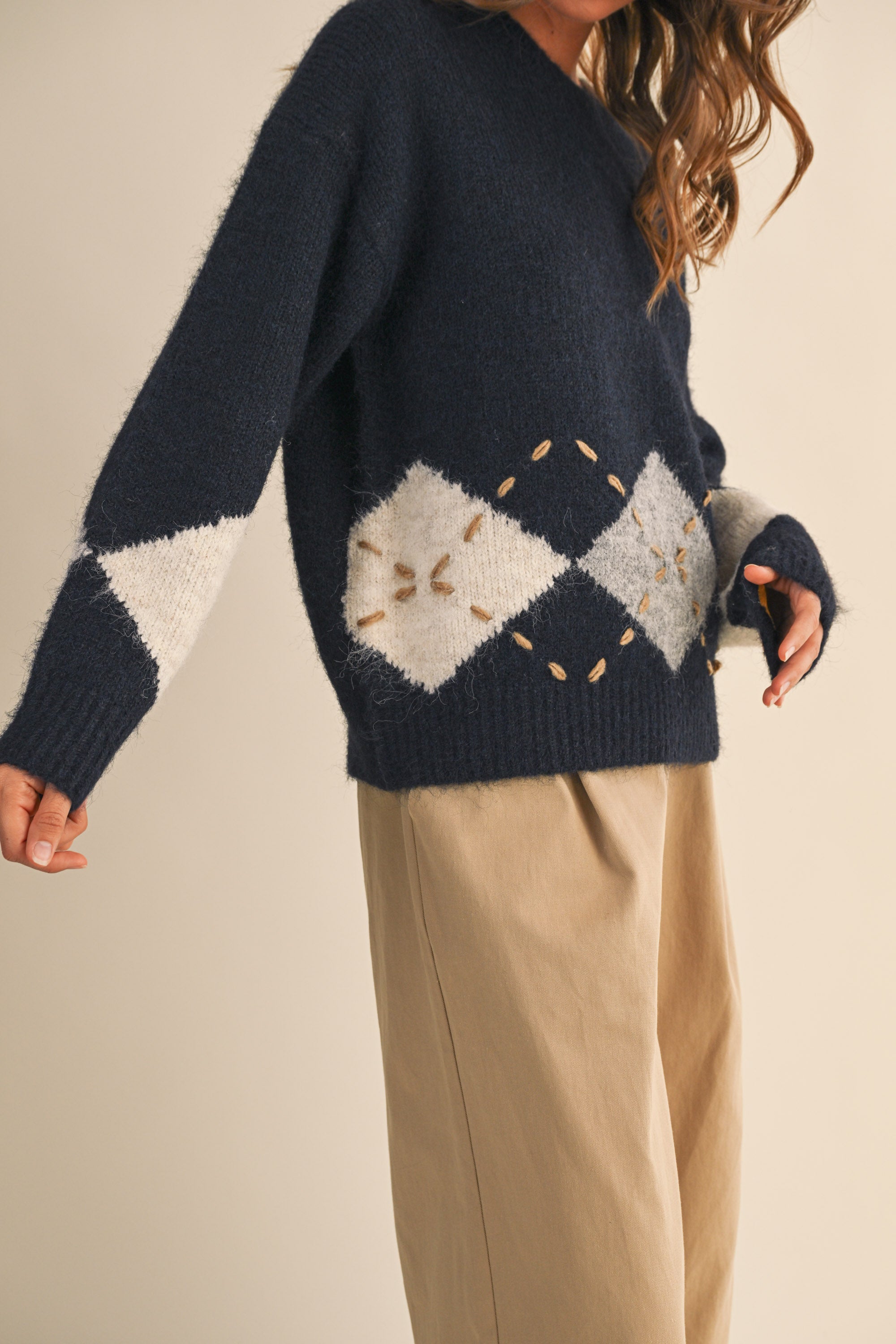 Sweater With Square Patch Detail - blue, womens sweater collection