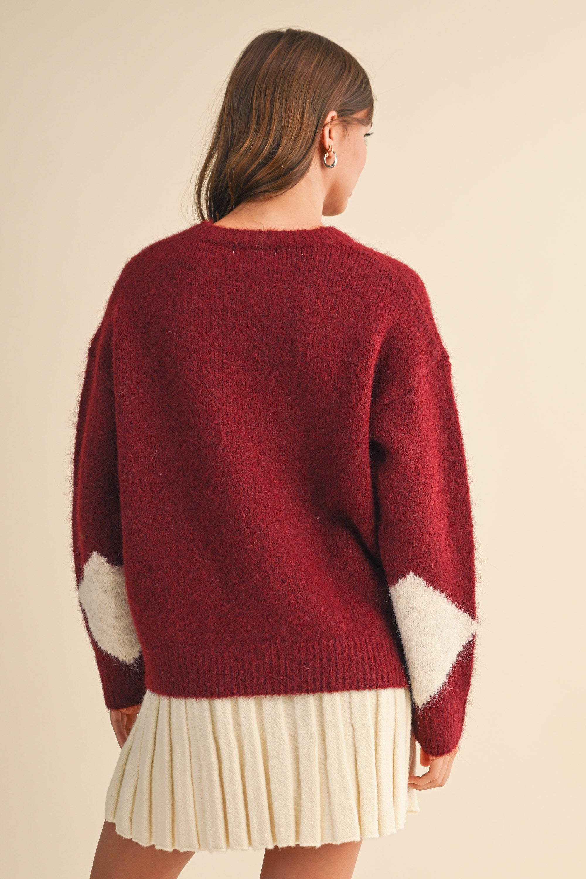 Sweater With Square Patch Detail - red, womens sweater collection