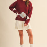 Sweater With Square Patch Detail - red, womens sweater collection