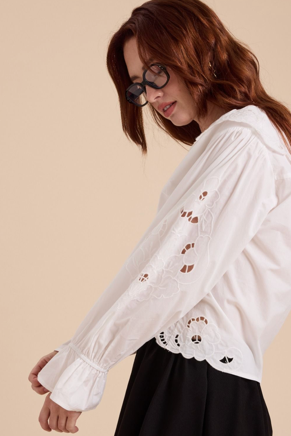 Eyelet Detail Blouse - white, womens top collection