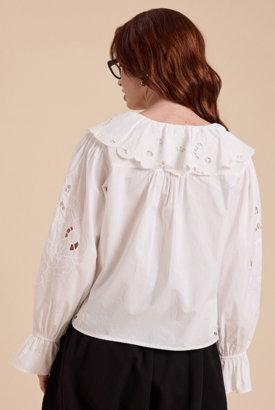 Eyelet Detail Blouse - white, womens top collection
