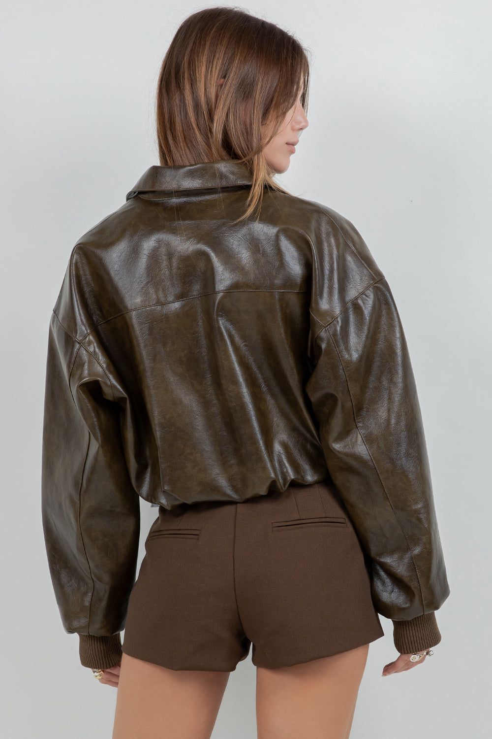 Faux Leather Bomber Jacket - olive, womens jacket collection