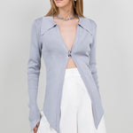 Knit Open Sweater With Button Closure - Grey, Women's Tops Collection