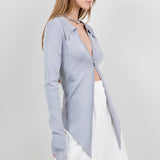 Knit Open Sweater With Button Closure - Grey, Women's Tops Collection