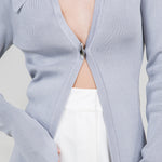 Knit Open Sweater With Button Closure - Grey, Women's Tops Collection