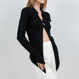 Knit Open Sweater With Button Closure - Black, Women's Tops Collection