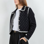 Tweed Affect Button Down Jacket - Black Multi, Women's Jackets Collection