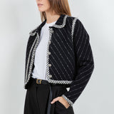 Tweed Affect Button Down Jacket - Black Multi, Women's Jackets Collection