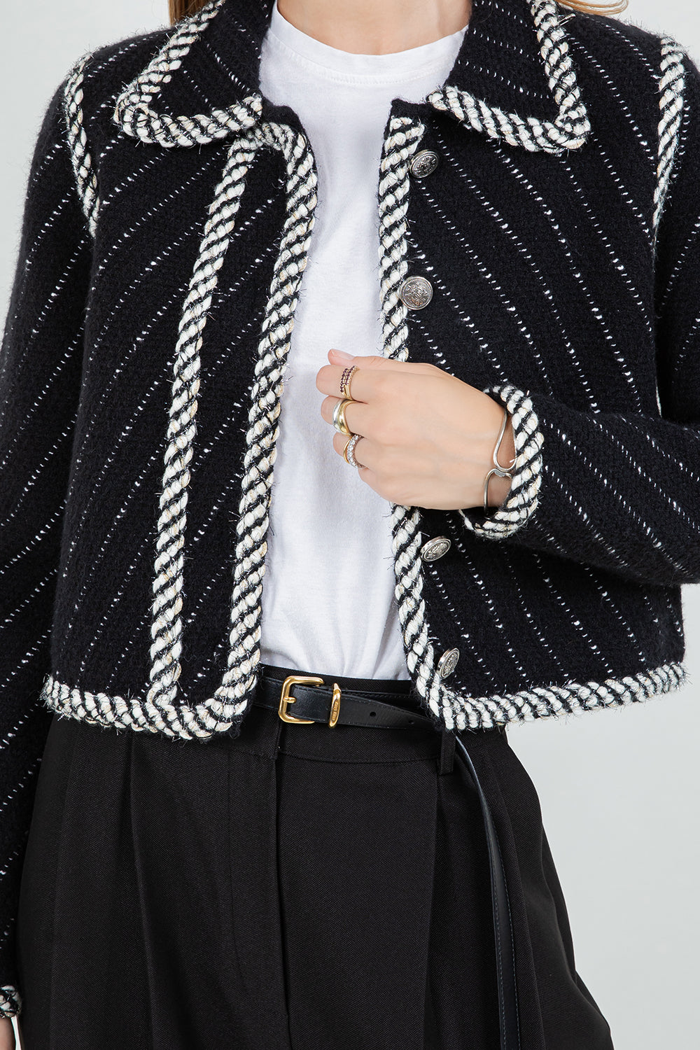 Tweed Affect Button Down Jacket - Black Multi, Women's Jackets Collection