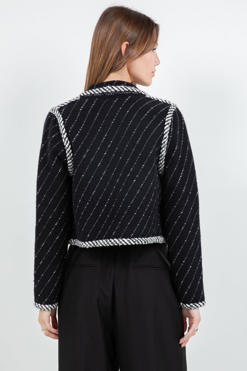 Tweed Affect Button Down Jacket - Black Multi, Women's Jackets Collection