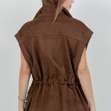 Suede Cargo Oversized Vest - brown, womens vest collection
