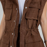 Suede Cargo Oversized Vest - brown, womens vest collection