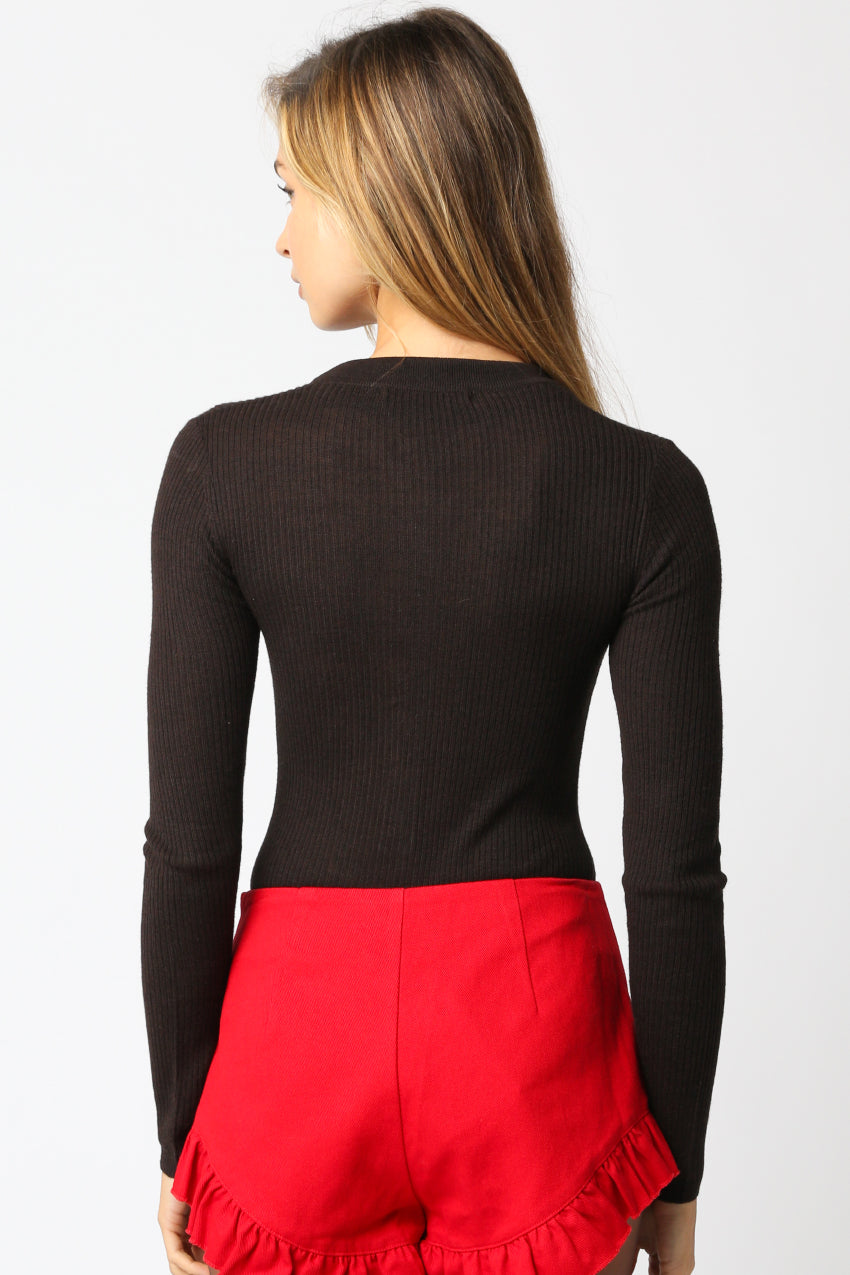 Sweater Button Down Bodysuit - brown (sheer), womens bodysuit collection