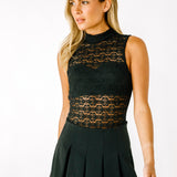 Mock Neck Lace Bodysuit - black, womens bodysuit collection