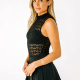 Mock Neck Lace Bodysuit - black, womens bodysuit collection