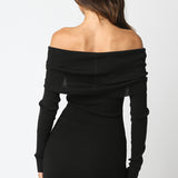 Off Shoulder Sweater Dress - black, womens mini dress collection