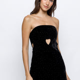 Rhinestone Velvet Mini Dress - black, womens dress collection