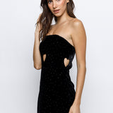 Rhinestone Velvet Mini Dress - black, womens dress collection