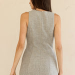 V Neck Sleeveless Mini Dress - White/Grey, Women's Dresses Collection