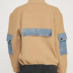 Mock Neck Jacket With Denim Detail - camel/denim, womens jacket collection