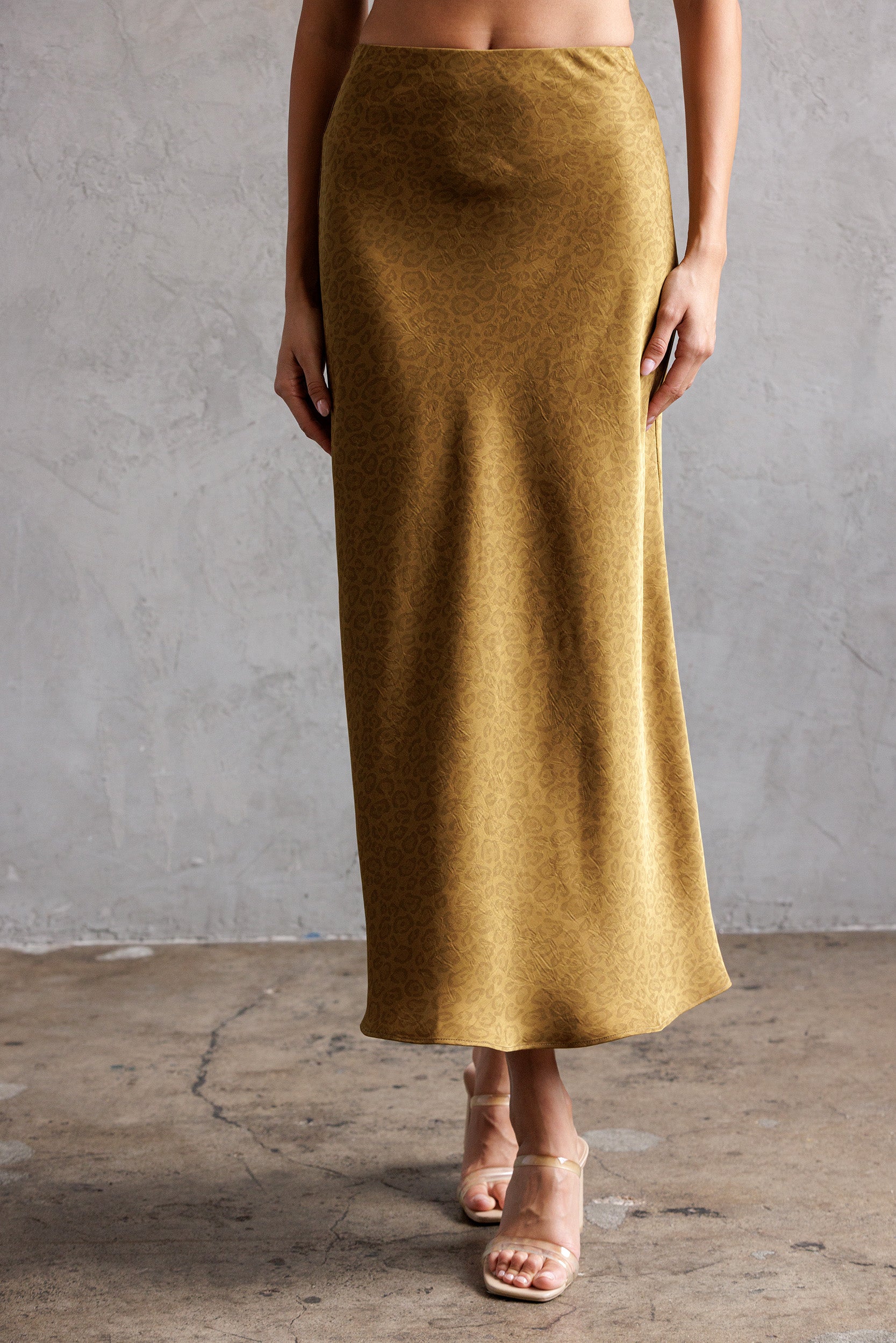 Leopard Print Midi Skirt - mustard, womens skirt collection