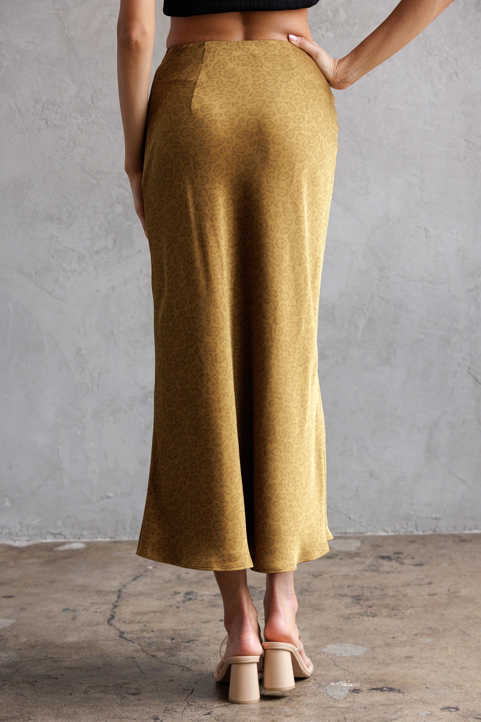 Leopard Print Midi Skirt - mustard, womens skirt collection