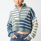 Stripe Half Zip Knit Sweater