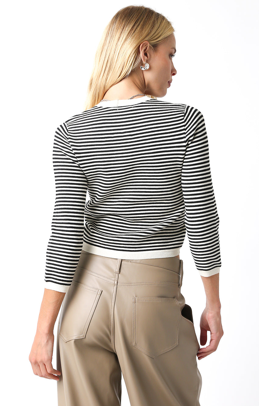 Striped Cropped Cardigan - black/cream, womens cardigan collection