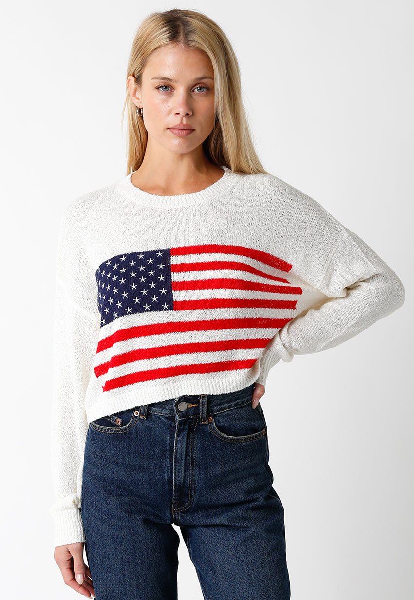 American Flag Sweater - Off White, Women's Sweater Collection