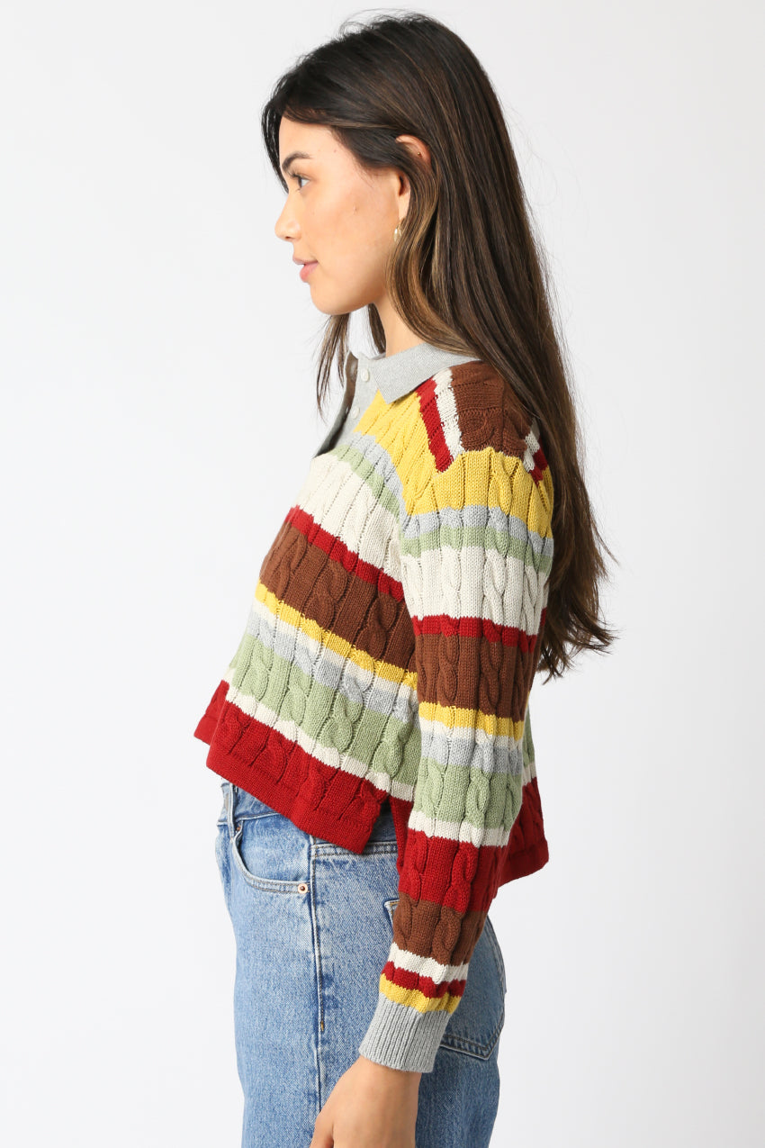 Stripe Collar Sweater - multi striped, womens sweater collection