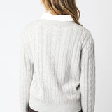 Cable Knit Sweater With Collar Insert - grey, womens sweater collection