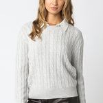 Cable Knit Sweater With Collar Insert - grey, womens sweater collection