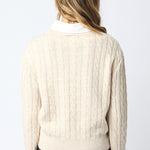 Cable Knit Sweater With Collar Insert - light oatmeal, womens sweater collection
