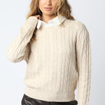 Cable Knit Sweater With Collar Insert - light oatmeal, womens sweater collection