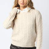 Cable Knit Sweater With Collar Insert - light oatmeal, womens sweater collection