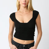 Scrunched Cap Sleeve Top - Black, Women's Summer Collection