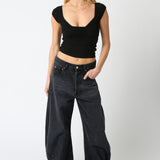 Scrunched Cap Sleeve Top - Black, Women's Summer Collection