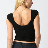 Scrunched Cap Sleeve Top - Black, Women's Summer Collection