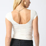 Scrunched Cap Sleeve Top - Off White, Women's Summer Collection