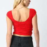 Scrunched Cap Sleeve Top - Red, Women's Summer Collection