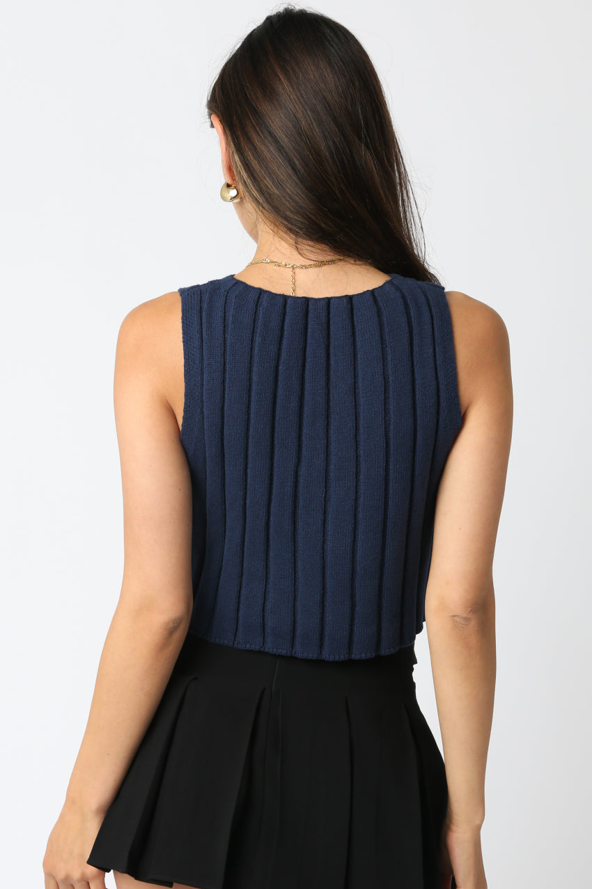 Sleeveless Round Neck Top - navy blue, womens top collection