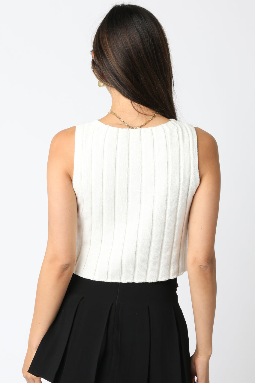 Sleeveless Round Neck Top - white, womens top collection