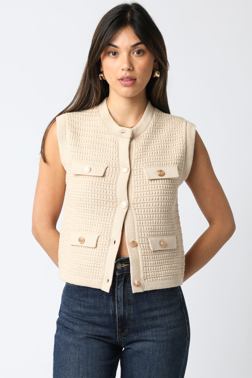 Gold Button Front Vest - cream, womens top collection