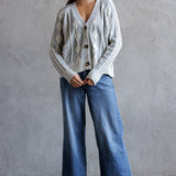 Cable Knit Cardigan - cream blue, womens cardigan collection