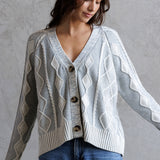 Cable Knit Cardigan - cream blue, womens cardigan collection