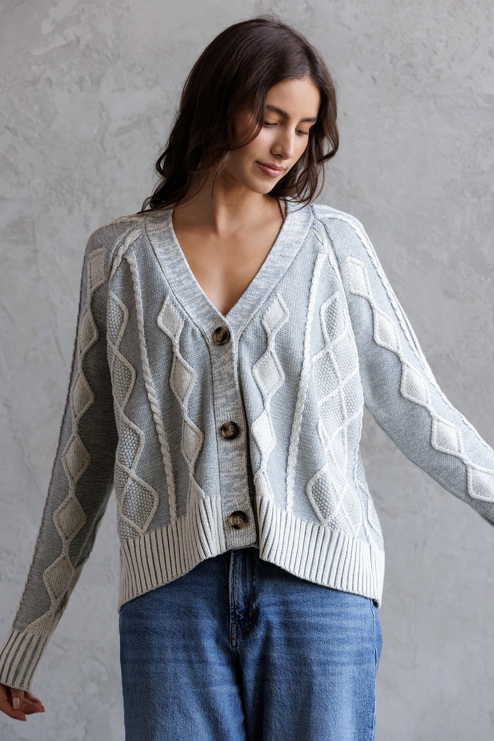Cable Knit Cardigan - cream blue, womens cardigan collection
