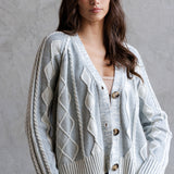 Cable Knit Cardigan - cream blue, womens cardigan collection
