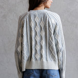 Cable Knit Cardigan - cream blue, womens cardigan collection