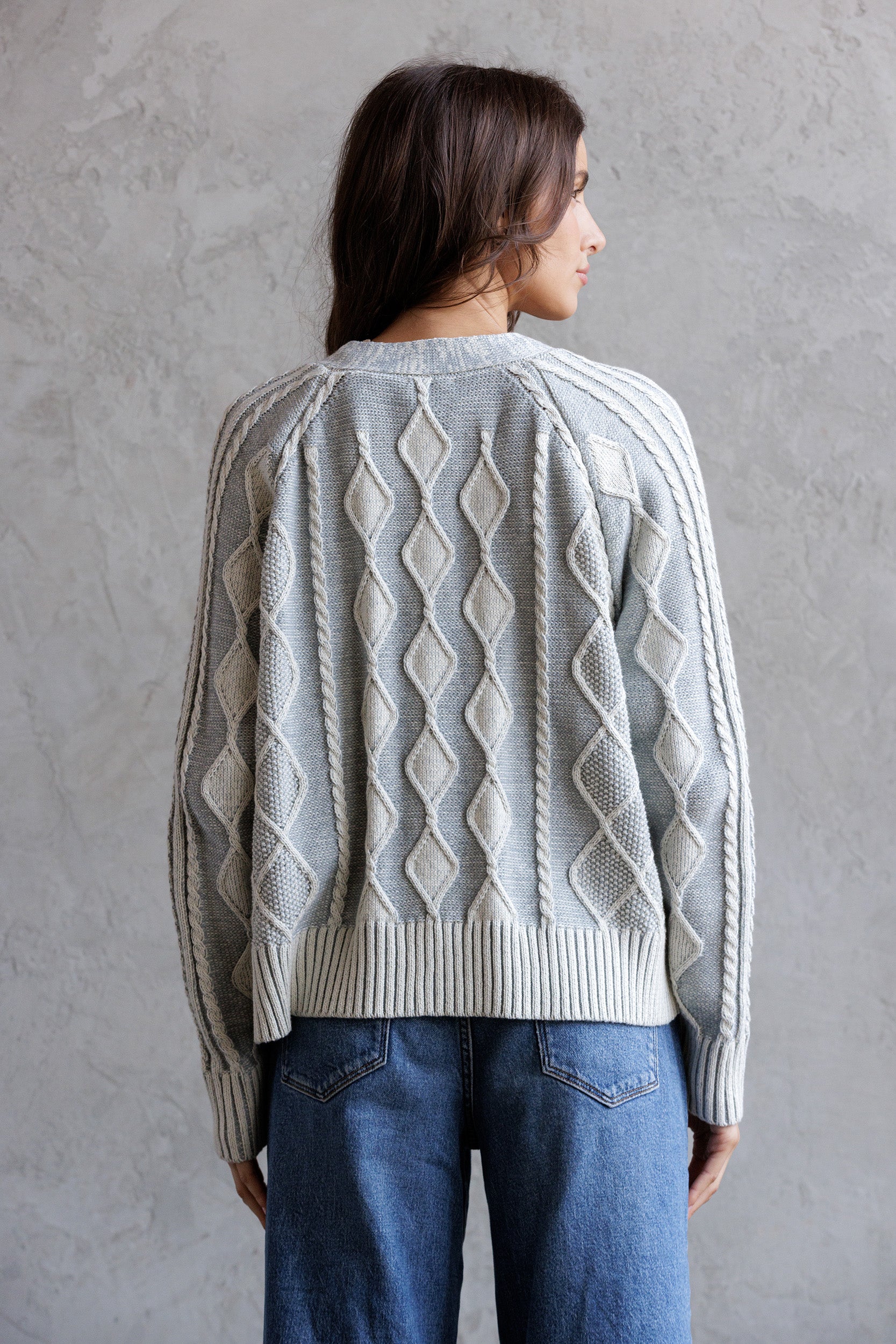 Cable Knit Cardigan - cream blue, womens cardigan collection
