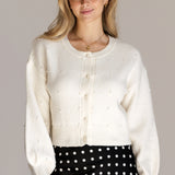 Cardigan With Pearl Buttons - cream, womens cardigan collection